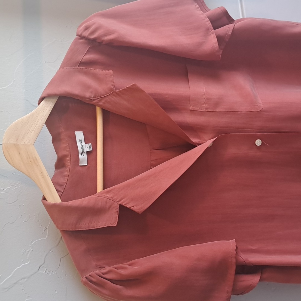 🌿Madewell Silk Camp Shirt NWOT Large - Picture 7 of 16